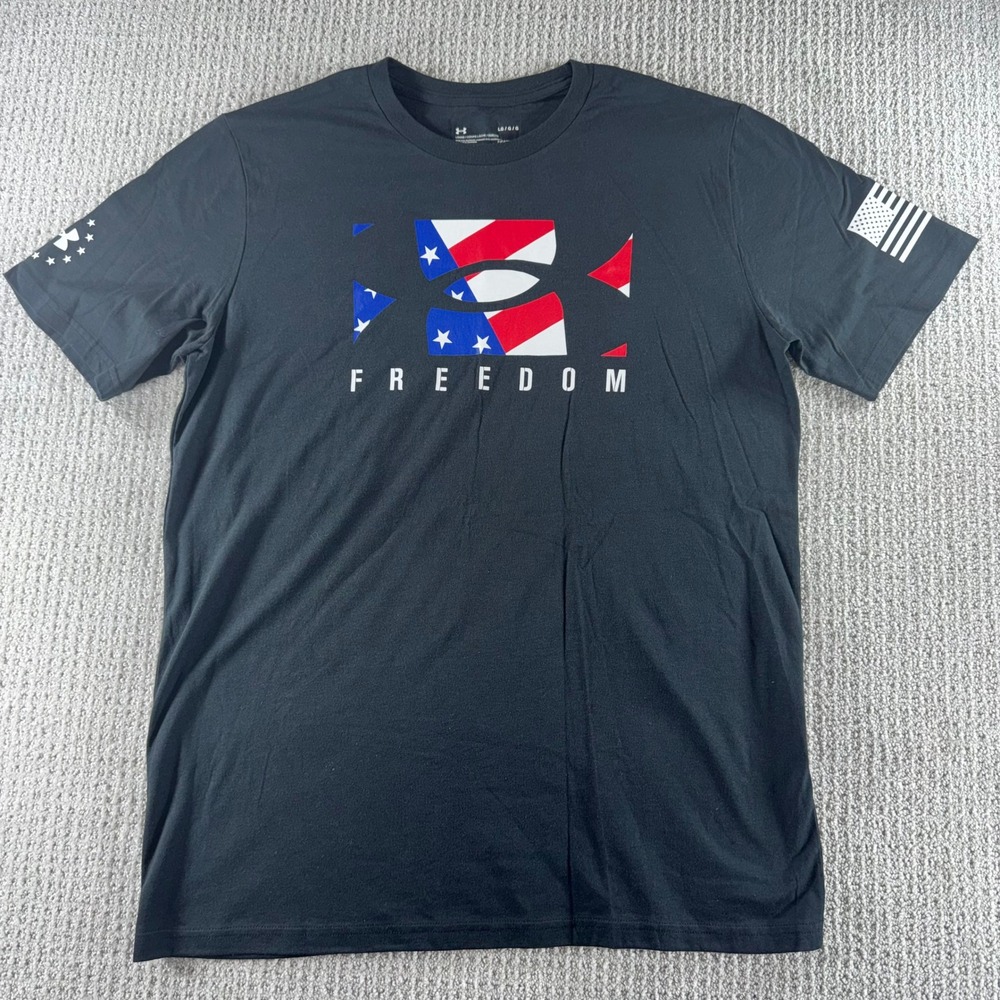Under Armour Freedom Mens Large Black Patriotic Flag Graphic HeatGear T-Shirt